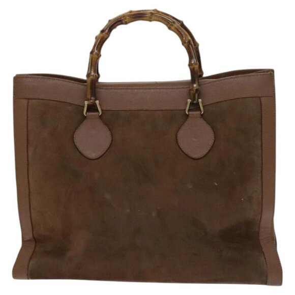 GUCCI Bamboo Hand Bag Suede Brown Gold Auth - Picture 2 of 15